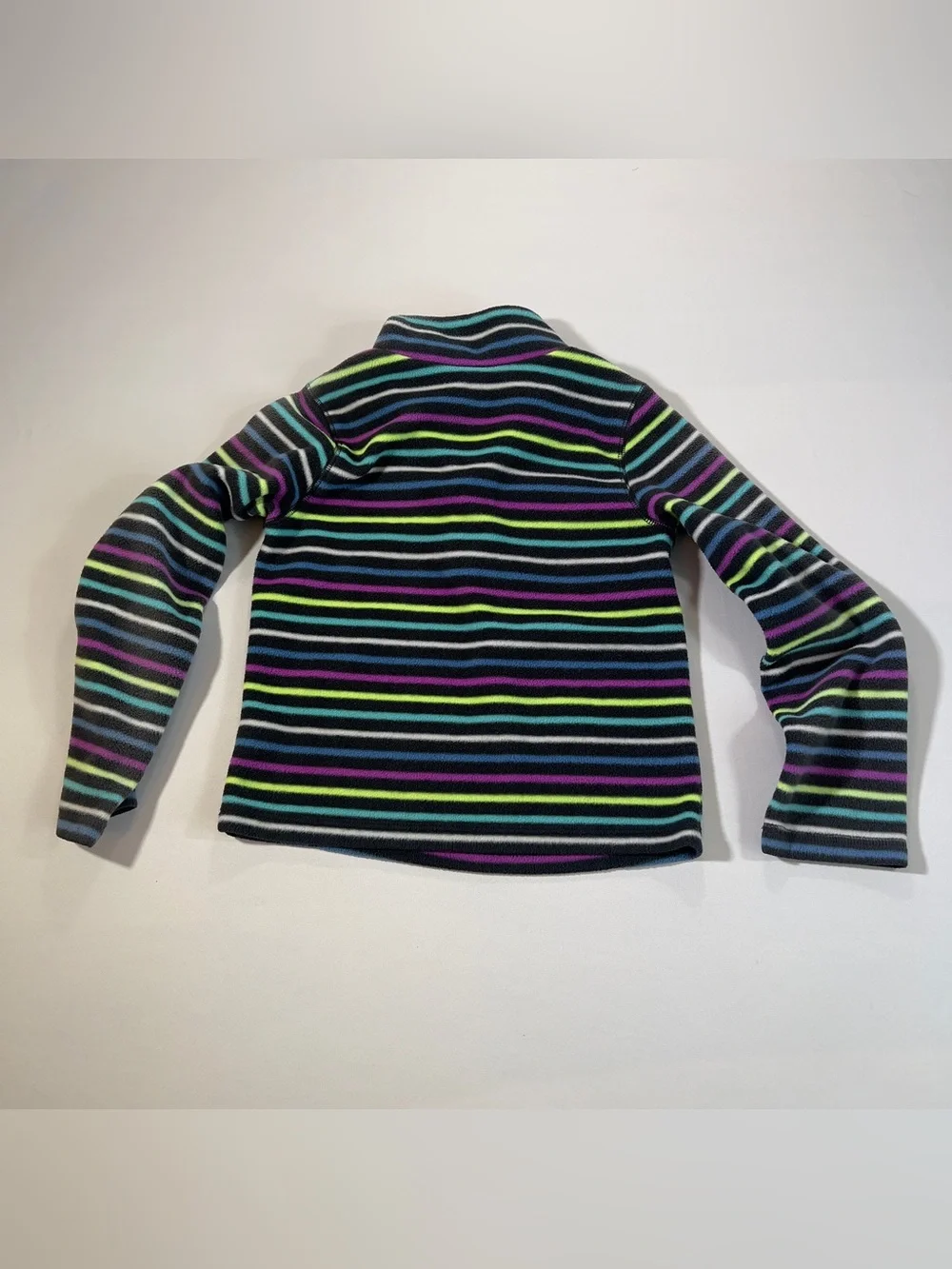 Old Navy Girls Black Striped Quarter-Zip Fleece with Purple Collar